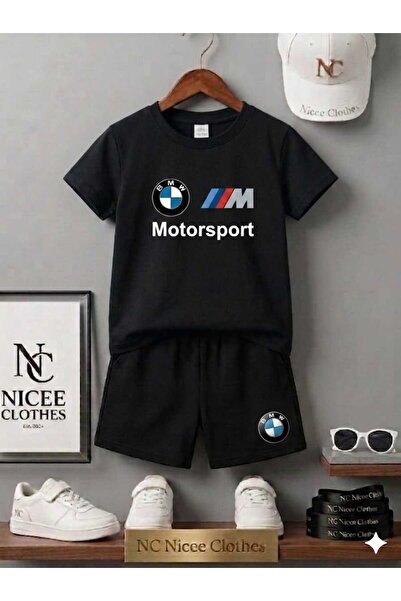 Leto Lykia تي شيرت صيفي للأطفال شورت يونيسكس (مطبوع عليه BMW في المنتصف)