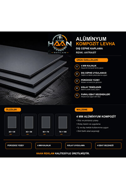 HAAN REKLAM 4 mm Alüminyum Kompozit Panel Levha | CNC ve Lazer Kesime Uygun |...