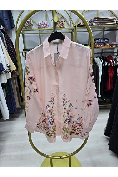 Omka Moda Omka Kadın Önü ve Kolları Renkli Boncuk Işlemeli Düğmeli Modal Kuma...