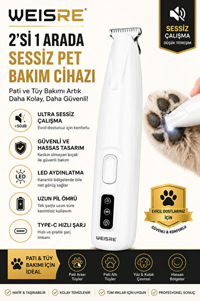 Weisre Şarjlı Pet Tıraş Makinesi Kedi Köpek Patı Yüz Bölgesel Tüy Kesme IPX7 ...