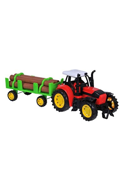 BAMI NETWORK Tractor Jucarie Rosu cu Remorca Lemne Varsta 3+ Ani