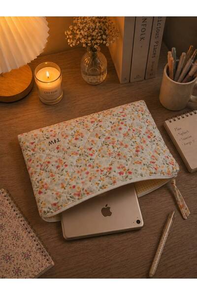 TALL WAY Turuncu çıtır çiçek desenli tablet kılıfı- 11-12 inç