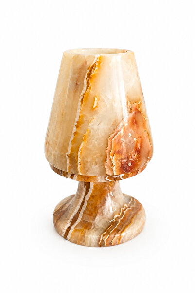 taru pasaj Doğal Oniks Taş Mumluk 12x8 cm | El Yapımı Geçmeli Mumluk | Işık G...