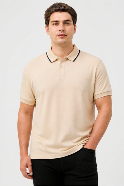 Nautica Men Classic Fit Plain Short Sleeve Polo Shirt, Beige