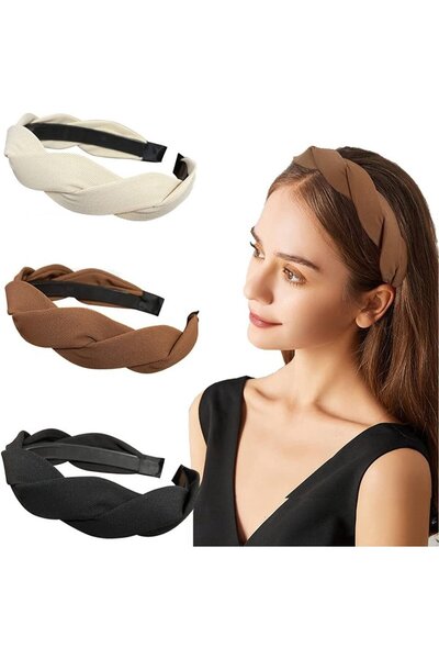 STARSTAR Three-pack of stylish solid color headbands, wide braided headbands ...
