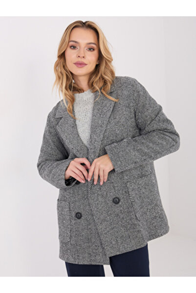 LAKERTA Sacou Dama Maneca lunga, Guler inalt, LAKERTA, Alb Eleganta Office
