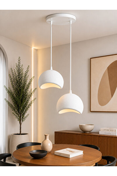 Lambadar Titan Model Premium Beton Dokulu İskandinav Tasarım İkili Yuvarlak S...