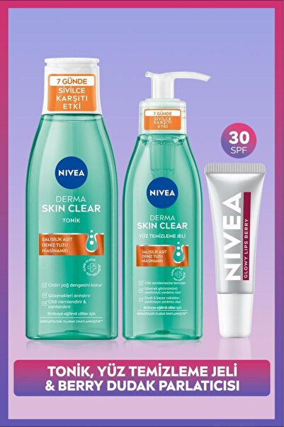NIVEA Derma Skin Clear 7 Günde Karşıtı Tonik, Yüz Temizleme Jeli ve Berry Ren...