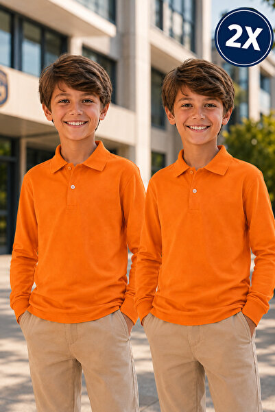 Yalçınoğlu Kids Pachet de 2 tricouri școlare premium cu guler polo, 100% bumb...
