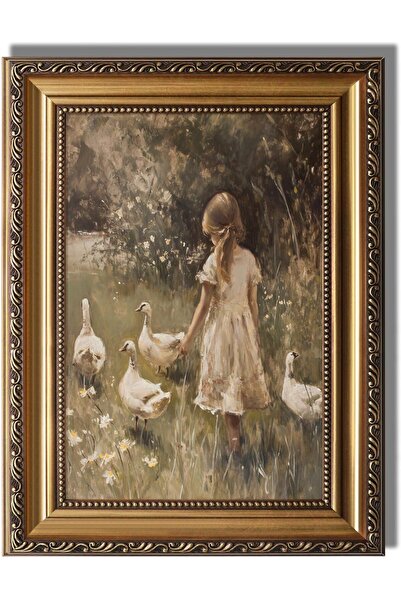 ALAYRA International Framed Vintage Goose Girl Canvas Wall Art Farmhouse Deco...
