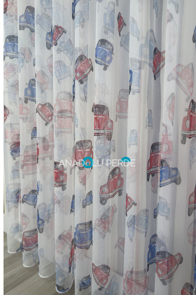 istper Car Patterned Children's Room Tulle Curtain I No Pleats I No Wrinkles ...