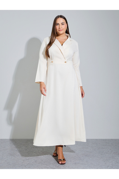 Styli Plus Size Off White Double Breasted A-Line Maxi Dress
