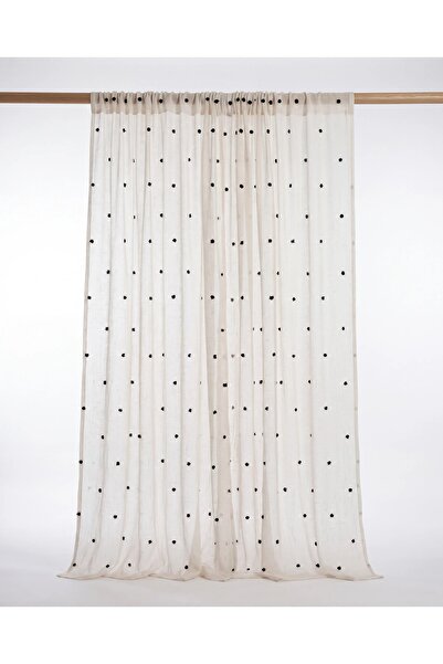 Leo Boutique Curtain Keten Siyah Puantiyeli Tül Perde Rod Pocket Özel Ölçü