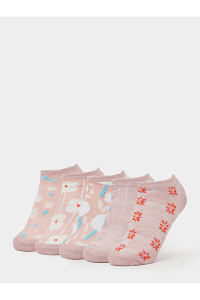 Styli Pack of 5 - Pink Floral Embroidered Ankle-Length Socks