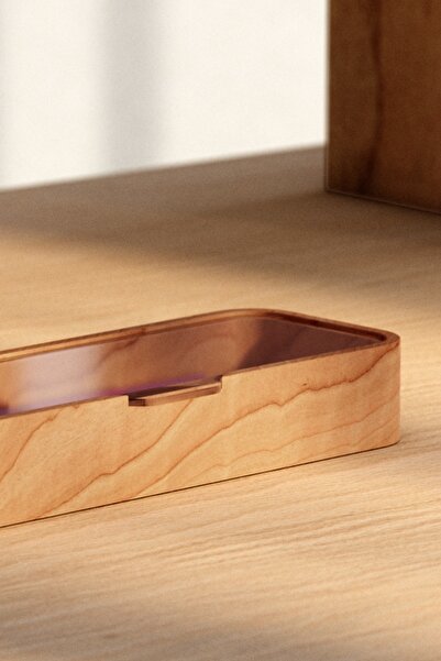 Woodsaka Plexi-Covered Pen Holder and Accessory Box |   Desktop Storage Box Made of Cherry Wood |