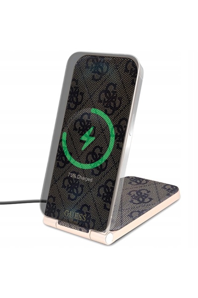 NO BRAND Încărcător inductiv pliabil Guess 4G Pattern 2-în-1 de 15 W pentru M...