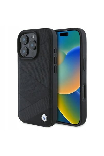 BMW Husă de protecție pentru iPhone 16 Pro Max, model cu linii încrucișate di...