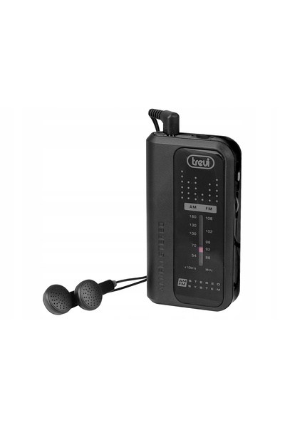 Trevi Radio portabil de buzunar, alimentat cu baterii, mic, FM, cu căști RA738
