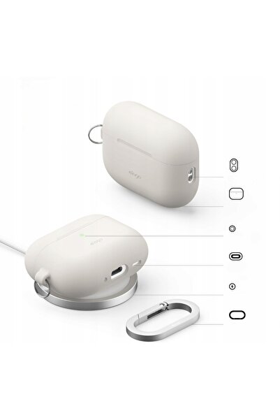 NO BRAND Husă de silicon pentru AirPods Pro 3, Carabină inclusă - Bej