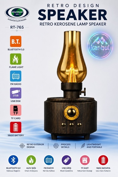 kar-bul Gaz Lambalı Görünümlü Nostajık Radyo Usb/fm/Bt radyo müzik çalar
