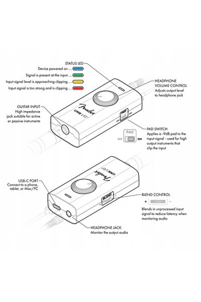 NO BRAND Fender Link I/O Interfață audio USB pentru chitară și bas