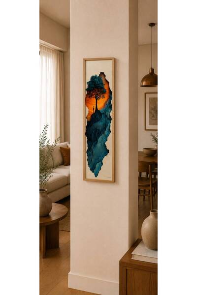 woodhomeworks Tek Parça Gerçek Ahşap dikey Panorama Çerçeveli Tablo
