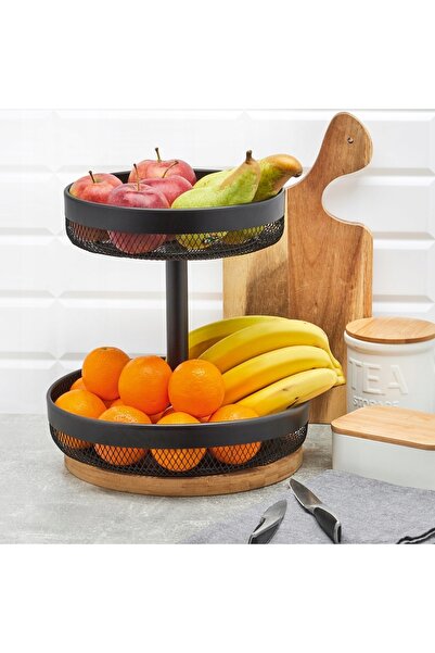 Konighoffer FRUIT BASKET Coș pentru fructe dublu stratificat rotund NEGRU Har...