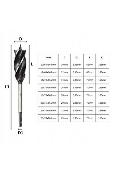 NO BRAND Burghiu spiral pentru lemn 25mm 70mm 165mm cu coadă hexagonală și vâ...