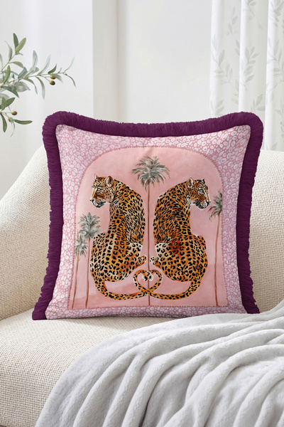 Realhomes Symmetrical Leopard Figured Palm and Spotted Patterned Fringed Thro...