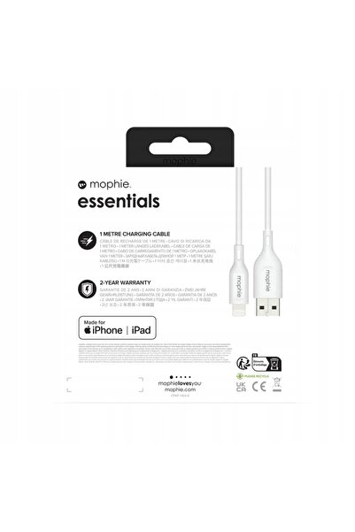 NO BRAND Cablu MFi USB-A Lightning, Mophie Essentials, 12W, 100 cm, pentru iP...