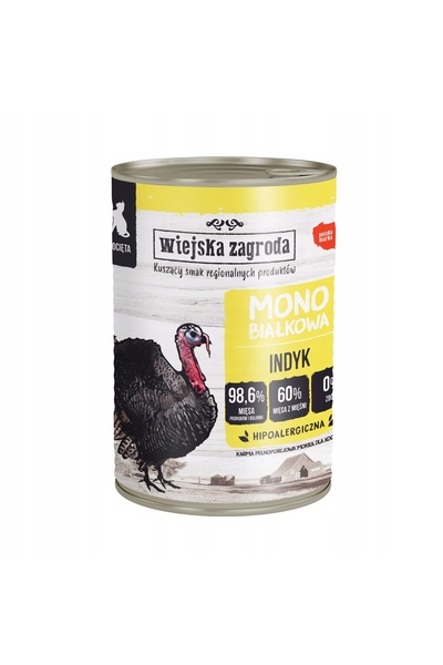 Wiejska Zagroda Hrană pentru pisici Monoproteică Curcan 12 x 400 g