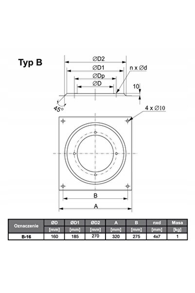 NO BRAND Bază de acoperiș pentru ventilator 160mm TYWENT B-16 pătrat 320x320m...
