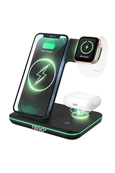Teno Stație de încărcare wireless 3-în-1, Încărcare rapidă, Negru