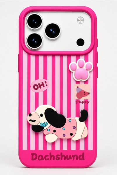 bzontech 3D Dog Figure Striped Silicone Phone Case Compatible with iPhone 17 Pro Max / 18 Pro Max Dachshund
