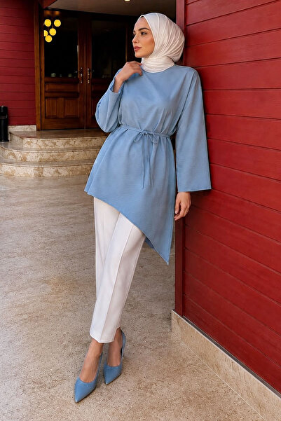 Tesettür Dünyası Tie-Waist Asymmetrical Cut Tunic Tsd260265 Blue