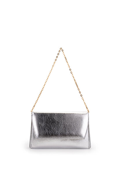 minebag Envelope Cover Thin Women's Shoulder Bag Atlas Silver Patent Leather