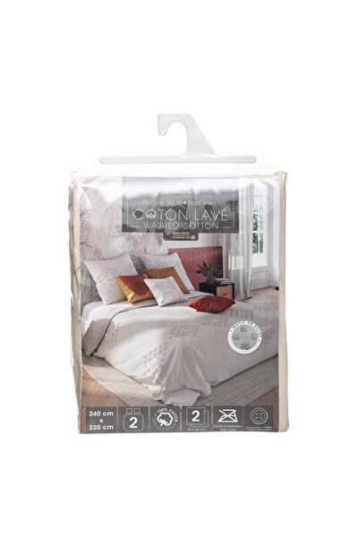 Atmosphera Lenjerie de pat din bumbac bej, stil boho rustic, 220x240
