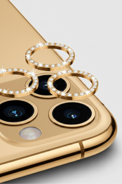idubi İPhone 11 Pro - 11 Pro Max - 12 Pro Uyumlu Taşlı Kamera Lens Koruyucu