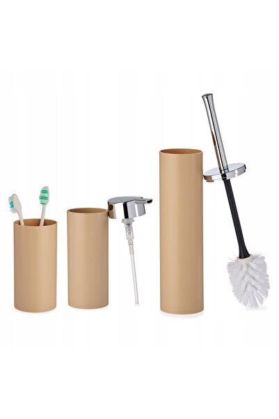 BERILO Set de baie: dozator de săpun, perie de toaletă, pahar, 3 piese, bej