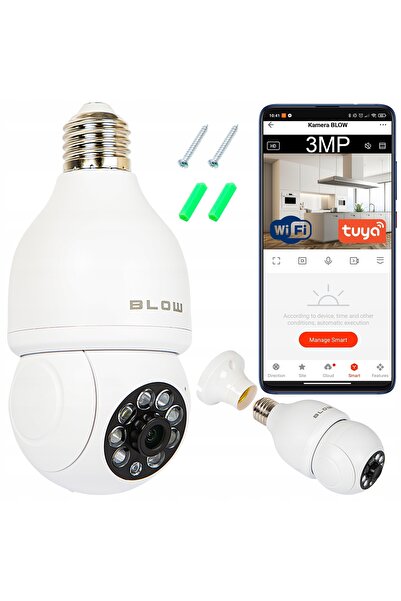 Blow Cameră WiFi de interior rotativă tip bec E27 IP 3MP Audio Tuya PTZ
