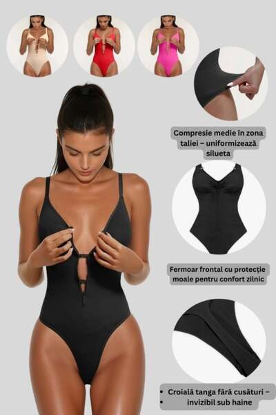TaliedeViespe Body Modelator Femei Negru, Roz ,Rosu sau Crem , Cu Fermoar și ...