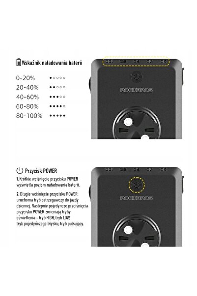 ROCKBROS Powerbank 5000 mAh + lanternă 150LM USB-C microUSB Garmin/GoPro JP008
