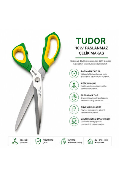 TUDOR Paslanmaz Çelik Kumaş Kot Deri Terzi Makası 26 cm 10''