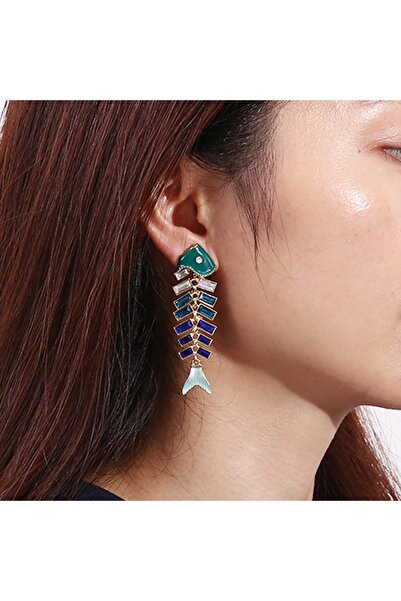 Glamluxe أقراط متدلية على شكل عظام السمك مرصعة بالأحجار الملونة للنساء من فيش...