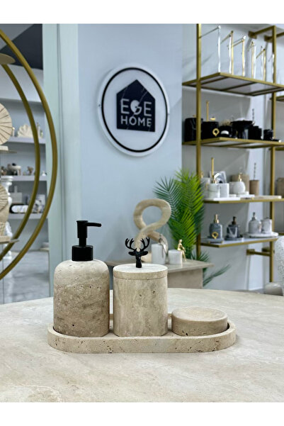 ege gross Decorative Travertine Natural 4-Piece Detailled Bathroom Set
