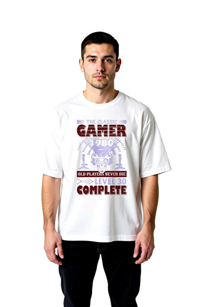 PayBuy Men's Oversize T-Shirt Retro Gamer Level Completed Printed Digital Nos...