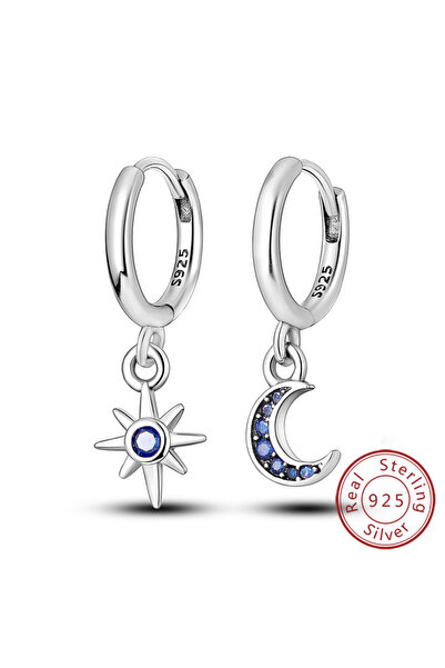Choice7 KTE022 Hoop Earrings Original 925 Sterling Silver Blue Starlight Crys...
