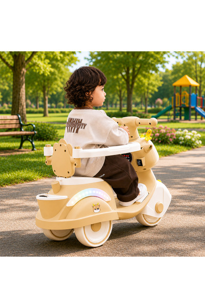 OEM Motocicletă ride-on 4 în 1 pentru copii cu copertină și mâner parental - Crem