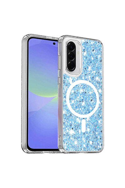 Techsuit Калъф за Samsung Galaxy A36 5G, Блестящ с брокат MagSafe, бяло-син