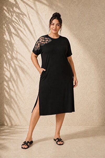 FOR ESRA BIG TREND Rochie de damă, mărime mare, cu decupaj laser, cu detaliu ...